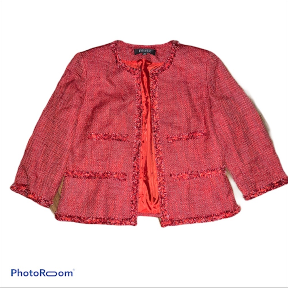 Kasper Red Tweed Open-Front Blazer Jacket